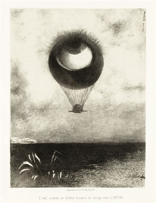 Odilon Redon, To Edgar Poe (The Eye, Like a Strange Balloon, Mounts toward Infinity), 1882, lithograph, Los Angeles County Museum of Art